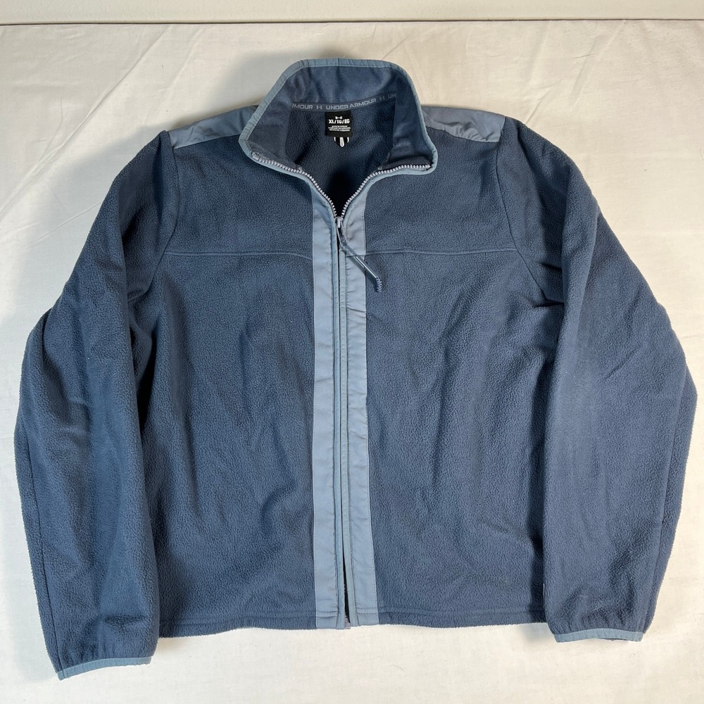 Under Armour Fleece Jacket Mens XL Blue Excellent Full Zip Mock Neck Sustainable